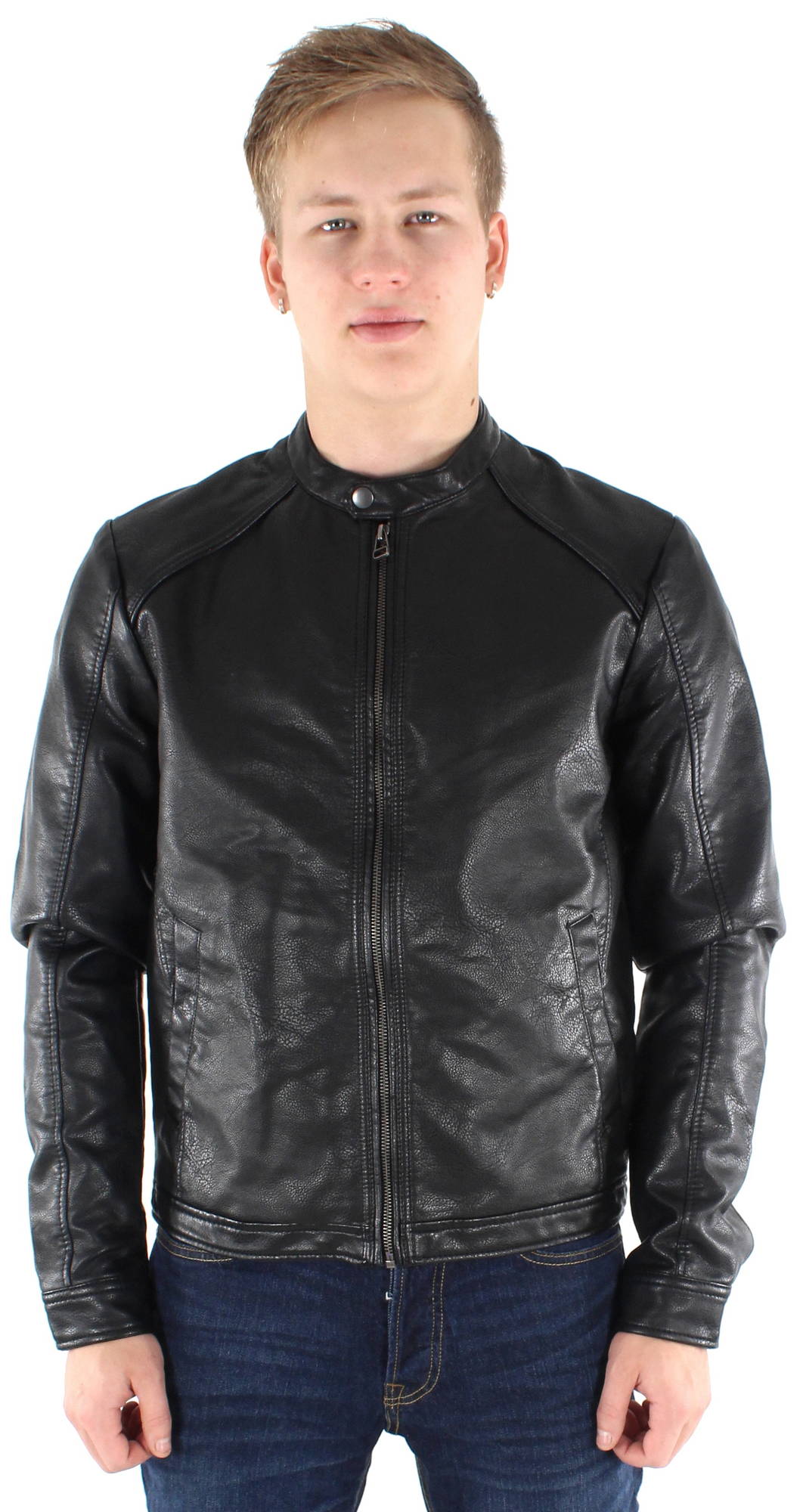 jack & jones essentials biker jacket in faux suede black