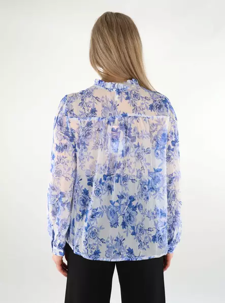 Only women's floral shirt Frill bel air blue/porcelain - Women's T-shirts - 138110 - 2