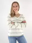 Only women's striped sweater V-Neck cloud dancer / w. lily - Women's knitwear - 137710 - 1