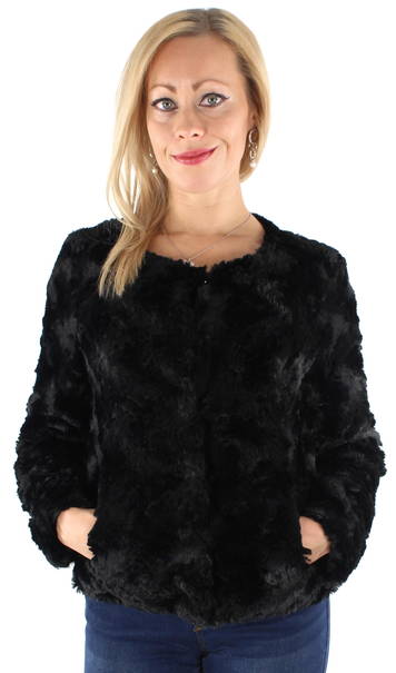 curl short fake fur jacket black