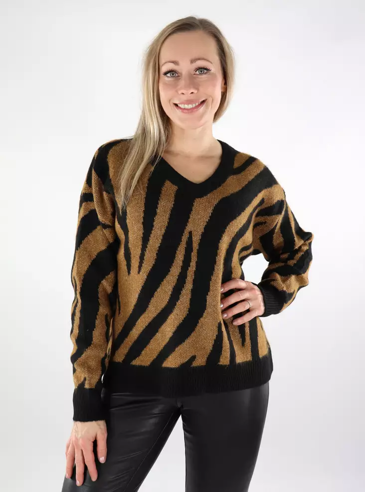 Vila women's sweater V-Neck black/zebra rubb - Women's knitwear - 137190 - 1