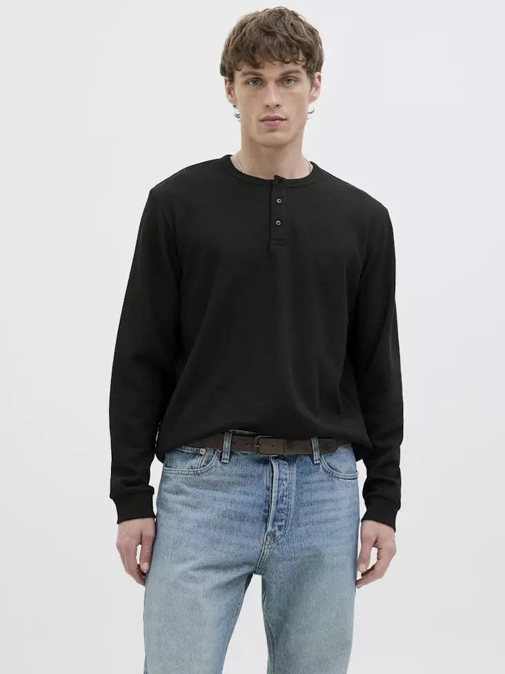 Jack&Jones men's shirt JJEDOVER Henley black - Men's long sleeved shirts - 138930 - 1