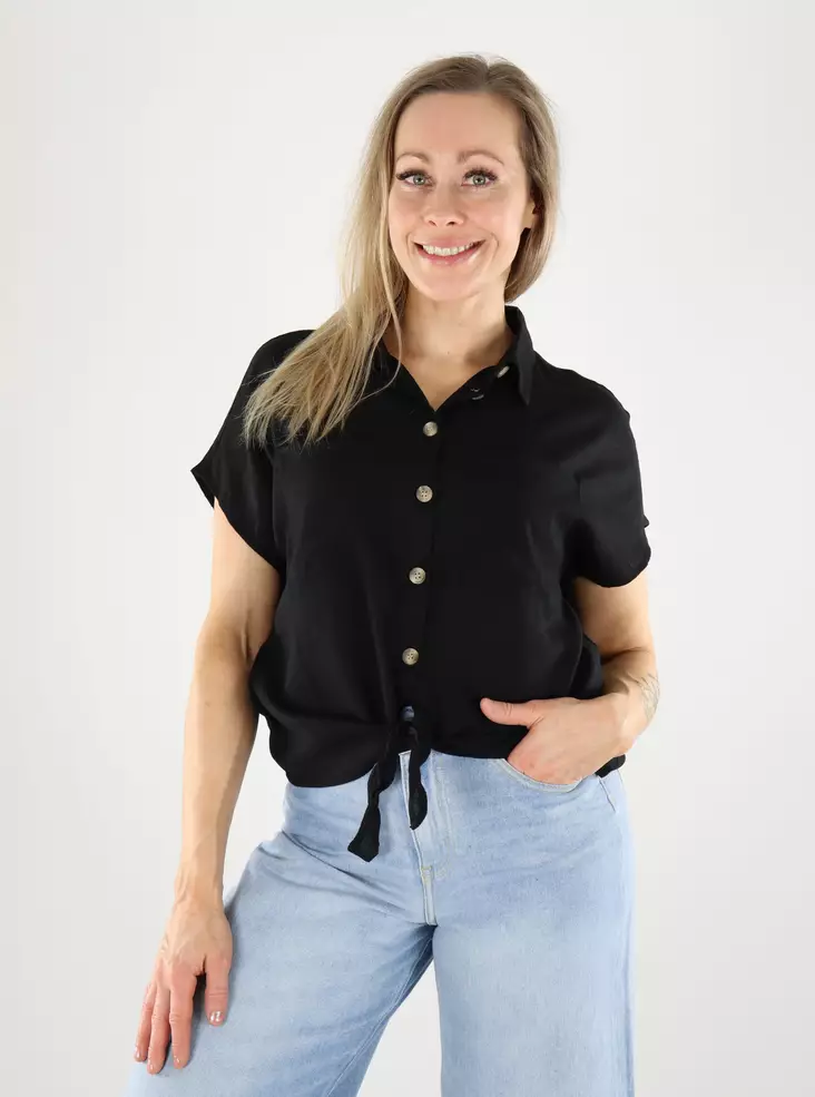 Pieces t-shirt linen shirt black - Women's T-shirts - 140780 - 1