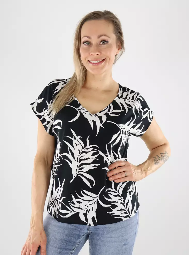 JDY women's patterned JDYSTAR black/25 cloud dancer - Women's T-shirts - 140970 - 1