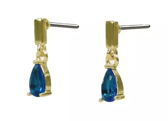 Snö of Sweden Earrings Trinity drop pin gold/denim - Earrings - 141610 - 1