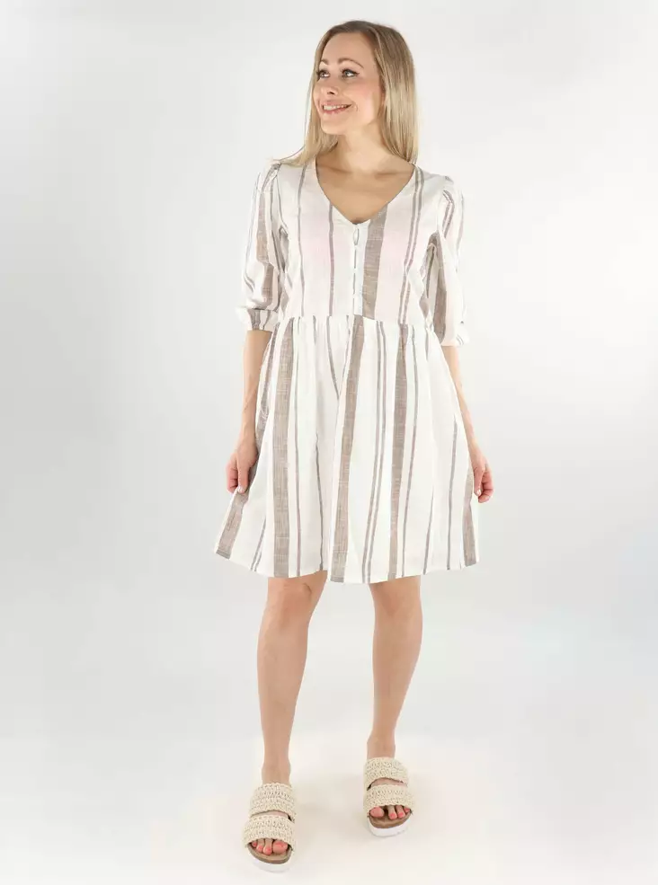 JDY striped cotton dress 3/4 cloud dancer/shitake - Dresses and tunics - 138540 - 1