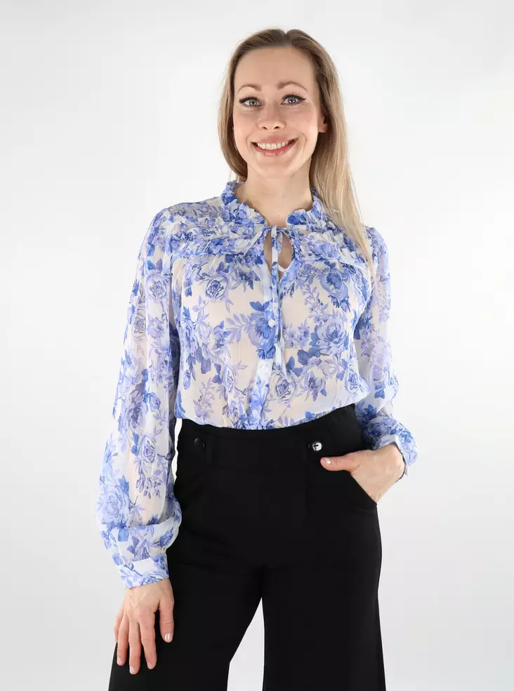Only women's floral shirt Frill bel air blue/porcelain - Women's T-shirts - 138110 - 1