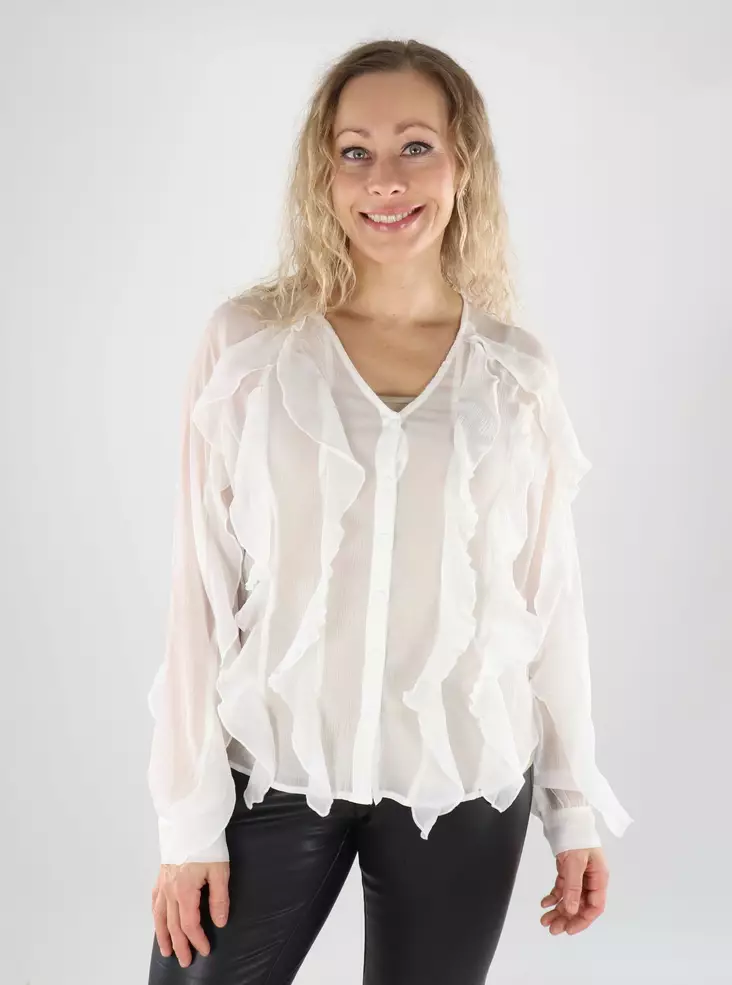Vila women's blouse Flounce V-Neck cloud dancer - Women's shirts and blouses - 139560 - 1