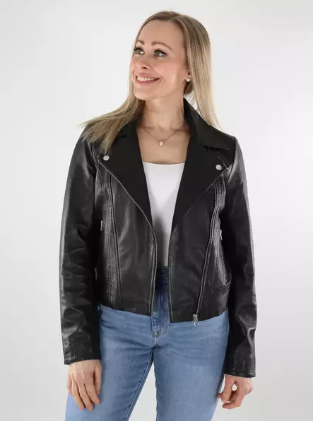 Pieces women's genuine leather biker jacket Leather black - Women's leather- and pu-jackets - 137741 - 1