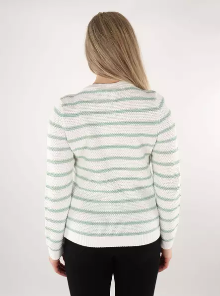 Vila women's striped sweater Stripe white alyssum/silt green - Women's knitwear - 137721 - 2