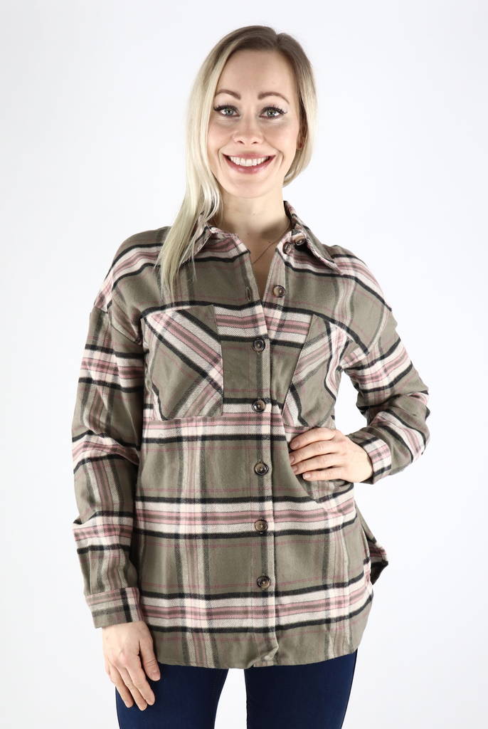 JDY Flannel Shirt, oatmeal/olive - Women's shirts and blouses - 129981 - 1