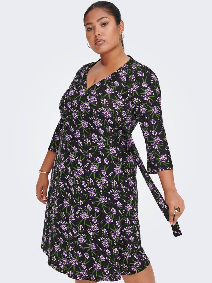 Only Carmakoma Dress April 3/4 wrap, black/purple flo - Dresses and tunics - 131811 - 1