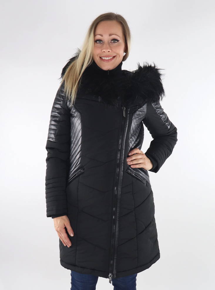 Linette fur hood coat black deals