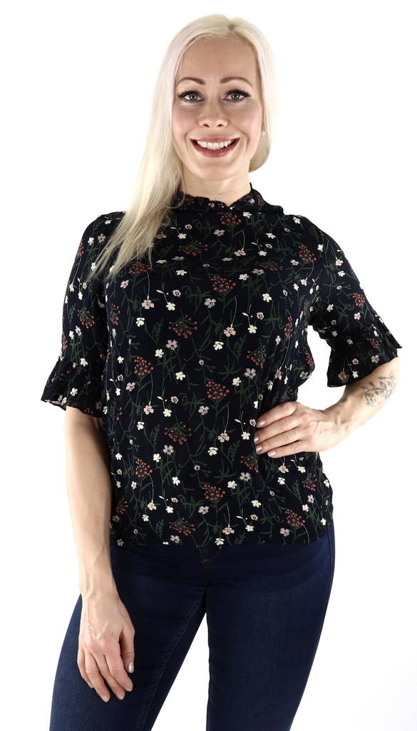 Pieces Shirt 2/4, Dark Blue/Flower - Women's long sleeved shirts - 127361 - 1