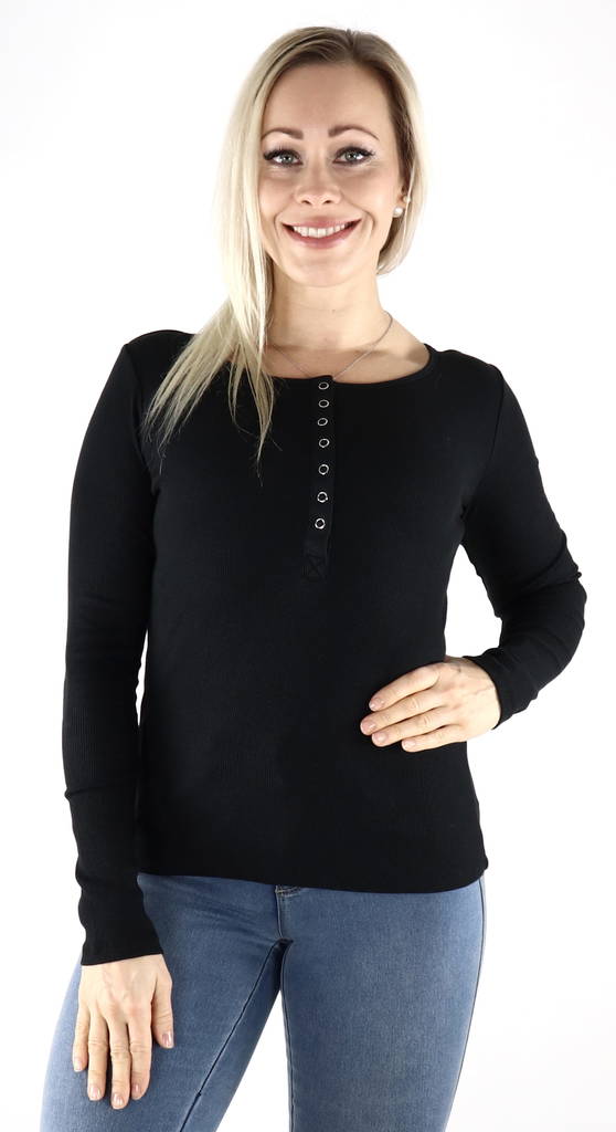 Vero Moda Women's Shirt Natasha placket, black, white - Women's long sleeved shirts - 129361 - 1