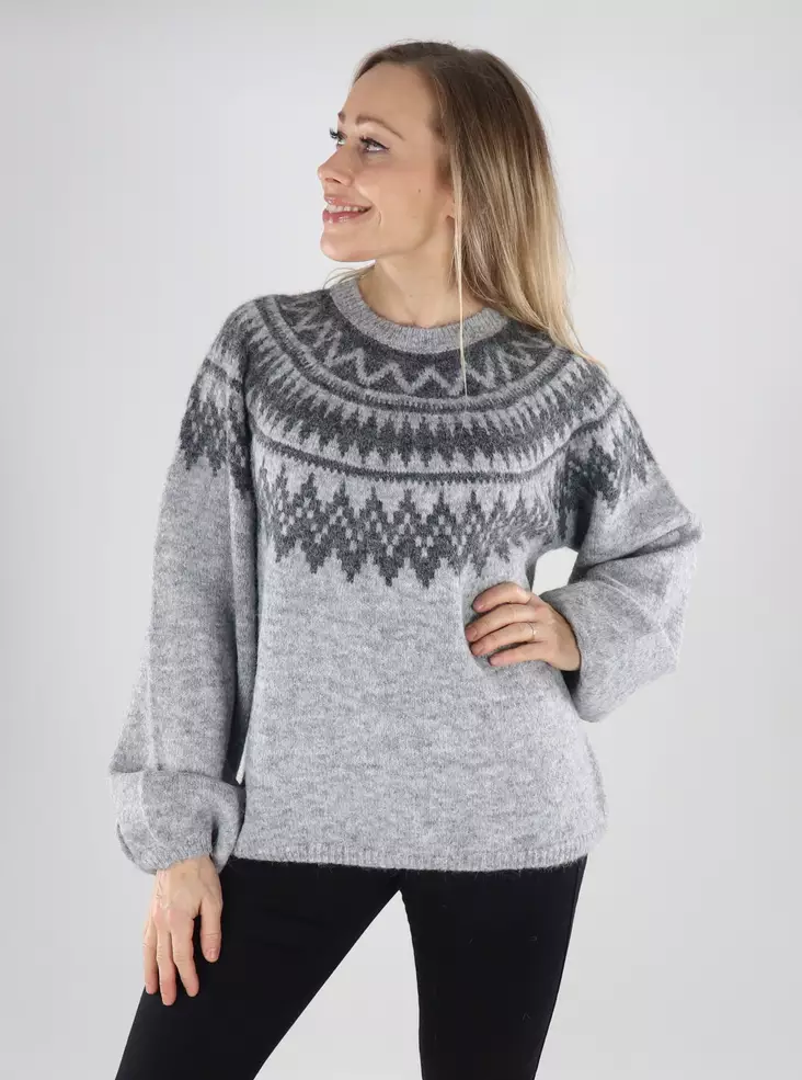 Only women's sweater O-Neck light grey/dark grey - Women's knitwear - 139771 - 1