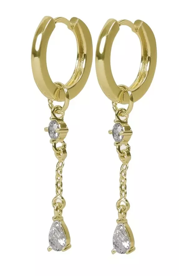 Snö of Sweden Earrings Trinity chain pendant ring gold/clear - Earrings - 141611 - 1