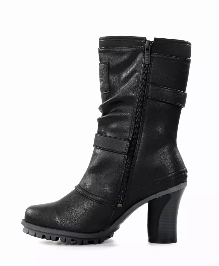 Stivaletti Mustang Donna 1141-606 – Modello Elegante In Nappa Con Tacco A Imbuto E Cinghie Decorative, Colore Blu, Fodera Calda E Cerniera, Suola Sintetica