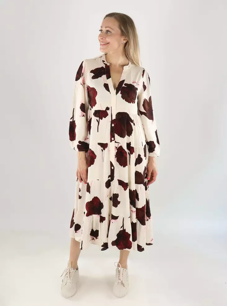 Only Dress 374 MIDI DRESS 3/4 oatmeal/red flower - Dresses and tunics - 141301 - 1