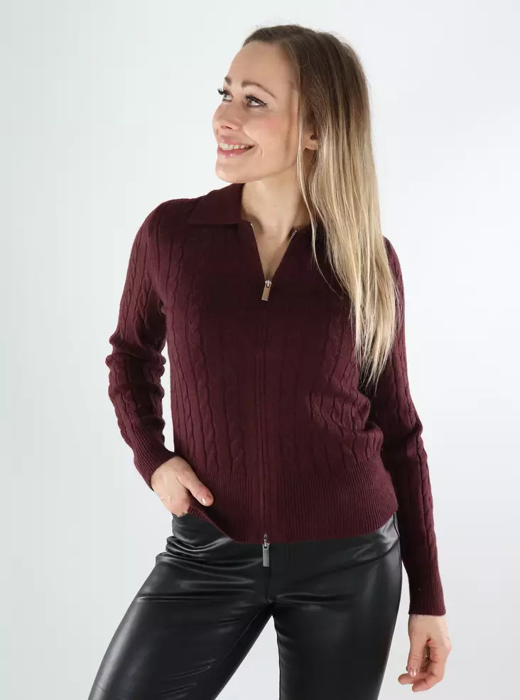 Only women's cardigan Cable Zip Polo decadent chocol - Women's knitwear - 140041 - 1