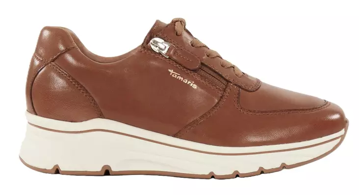 Tamaris women's genuine leather sneakers 23711-42 cognac leather - Women's sneakers - 137761 - 1