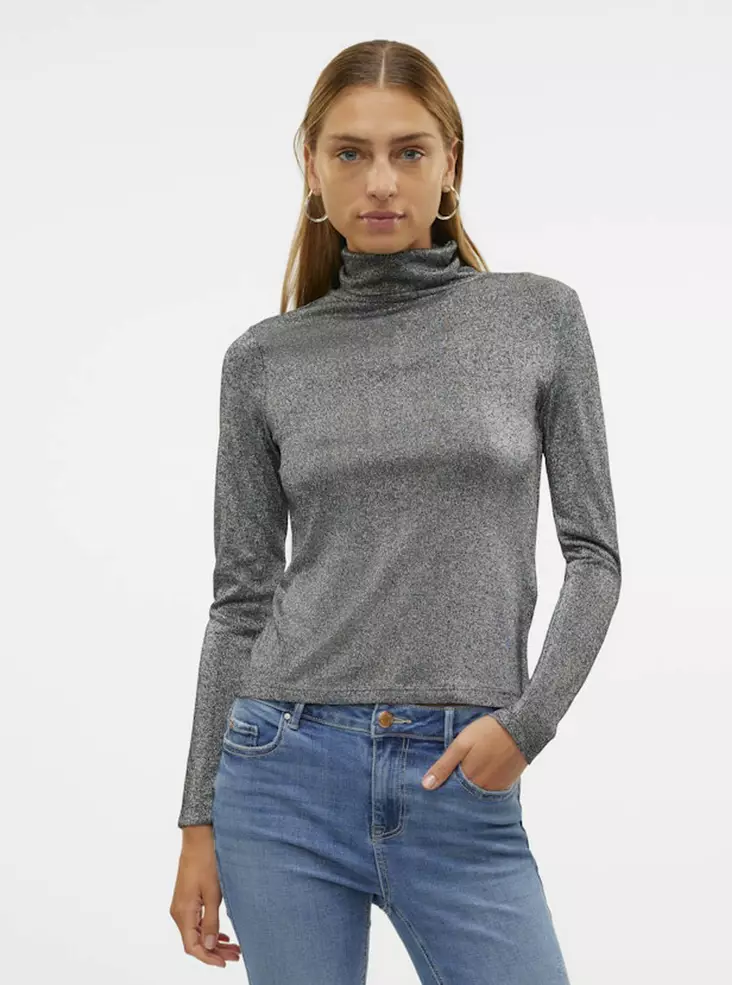 Vero Moda glitterskjorta med hög hals svart/silver lur - Women's long sleeved shirts - 137581 - 1