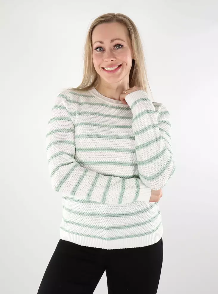 Vila women's striped sweater Stripe white alyssum/silt green - Women's knitwear - 137721 - 1