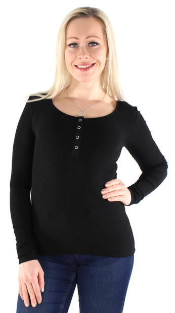 Pieces Women's ribb shirt Kitte, black, white - Women's long sleeved shirts - 125352 - 1