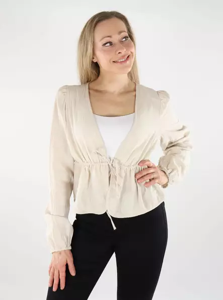 Pieces women's organic cotton shirt V-Neck silver gray - Women's long sleeved shirts - 138722 - 1
