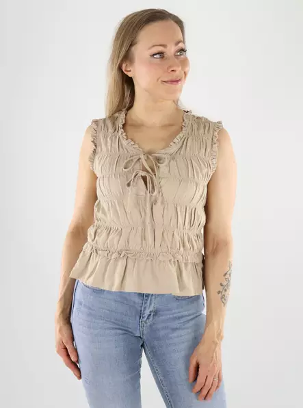 Only top linen frill oxfort tan - Women's tank tops - 140832 - 1