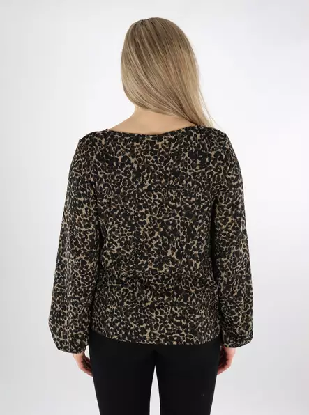 JDY Women's Stretch Shirt V-Neck savannah tan/leo - Women's long sleeved shirts - 137962 - 2
