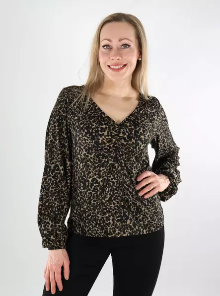 JDY Women's Stretch Shirt V-Neck savannah tan/leo - Women's long sleeved shirts - 137962 - 1