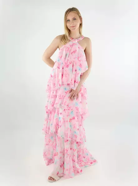 Vero Moda long frill hem dress Ruffle pink tulle/flower - Dresses and tunics - 138442 - 1