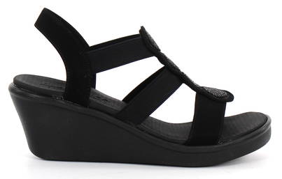 skechers wedge sandals black