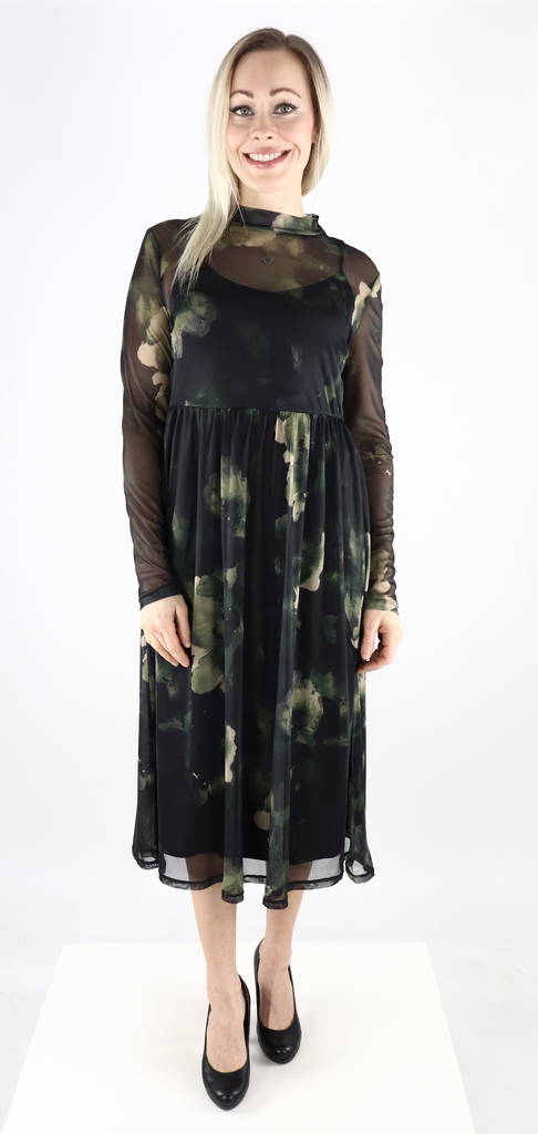 Vila Dress Tara mesh midi, black/dark olive - Dresses and tunics - 130012 - 1