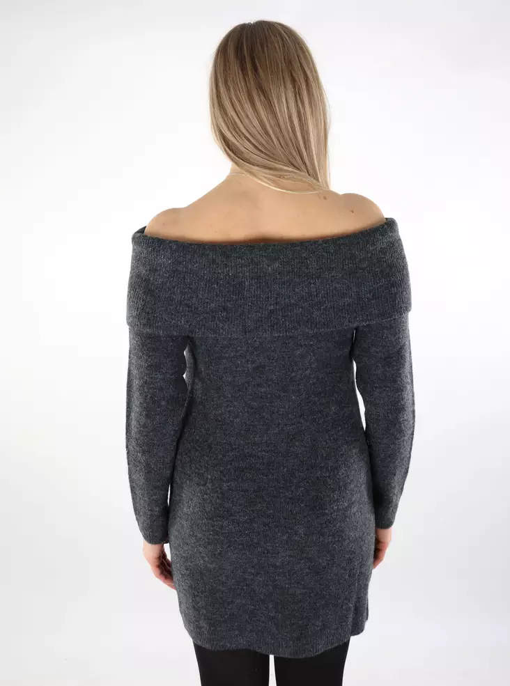 grey dress with black sleeves Knit Off-Shoulder Sweater Maxi Dress main image 1