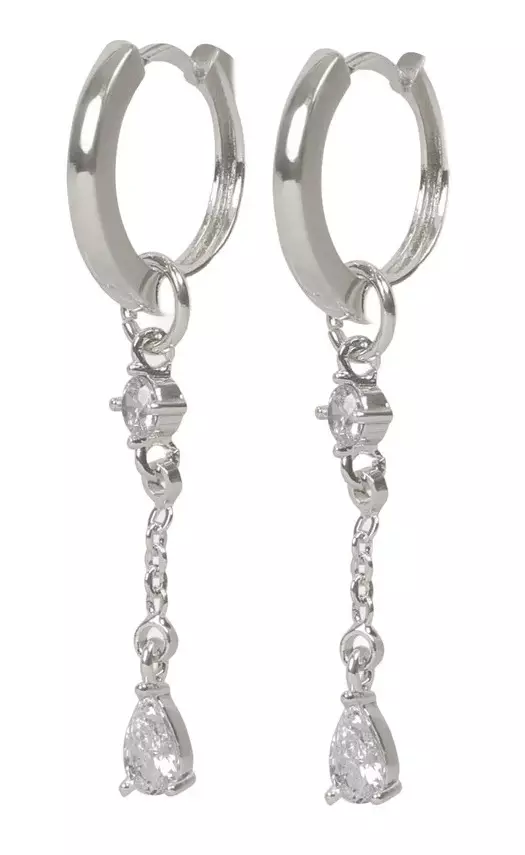 Snö of Sweden Earrings Trinity chain pendant ring silver/clear - Earrings - 141612 - 1