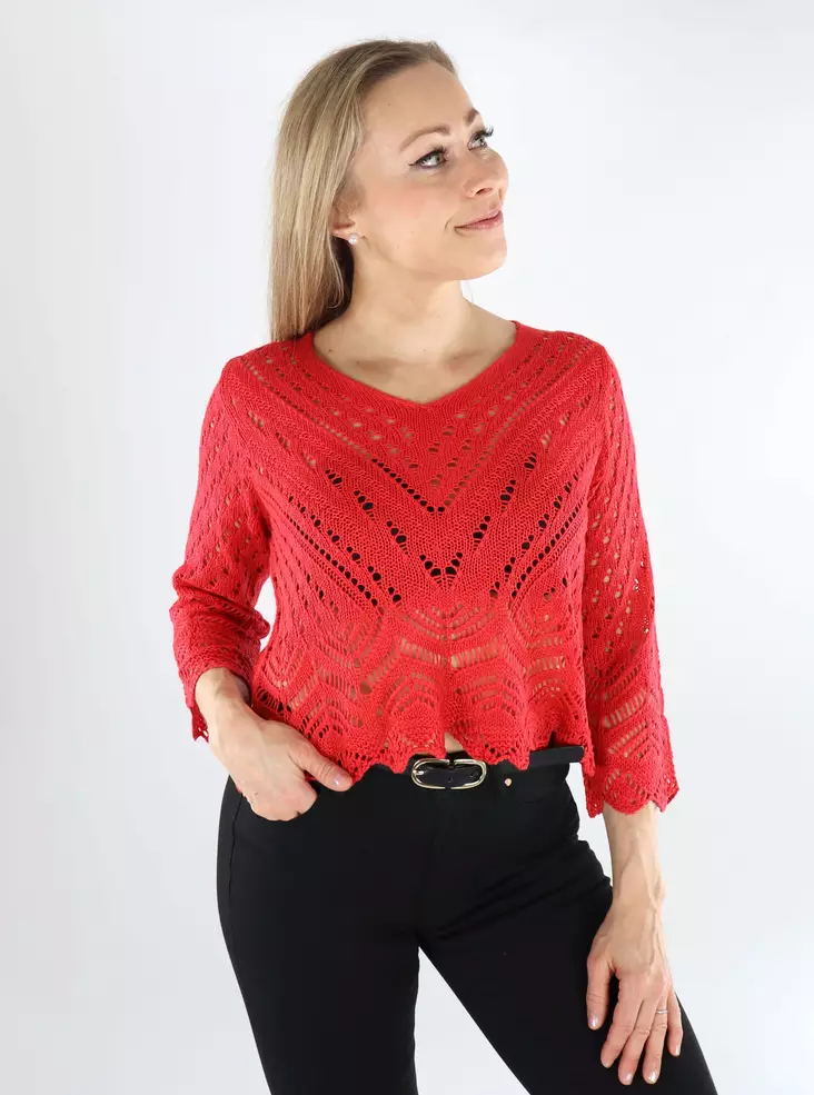JDY women's short sweater JDYNEW SUN 3/4 mars red - Women's knitwear - 138532 - 1