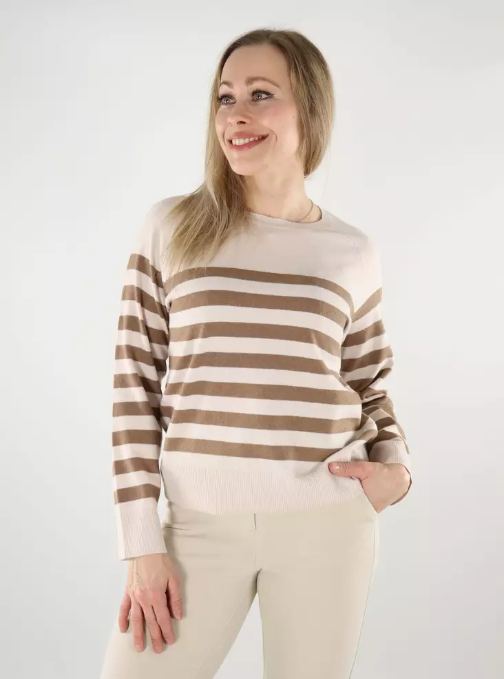 Only women's striped sweater Raglan birch/malt ball - Women's knitwear - 137622 - 1