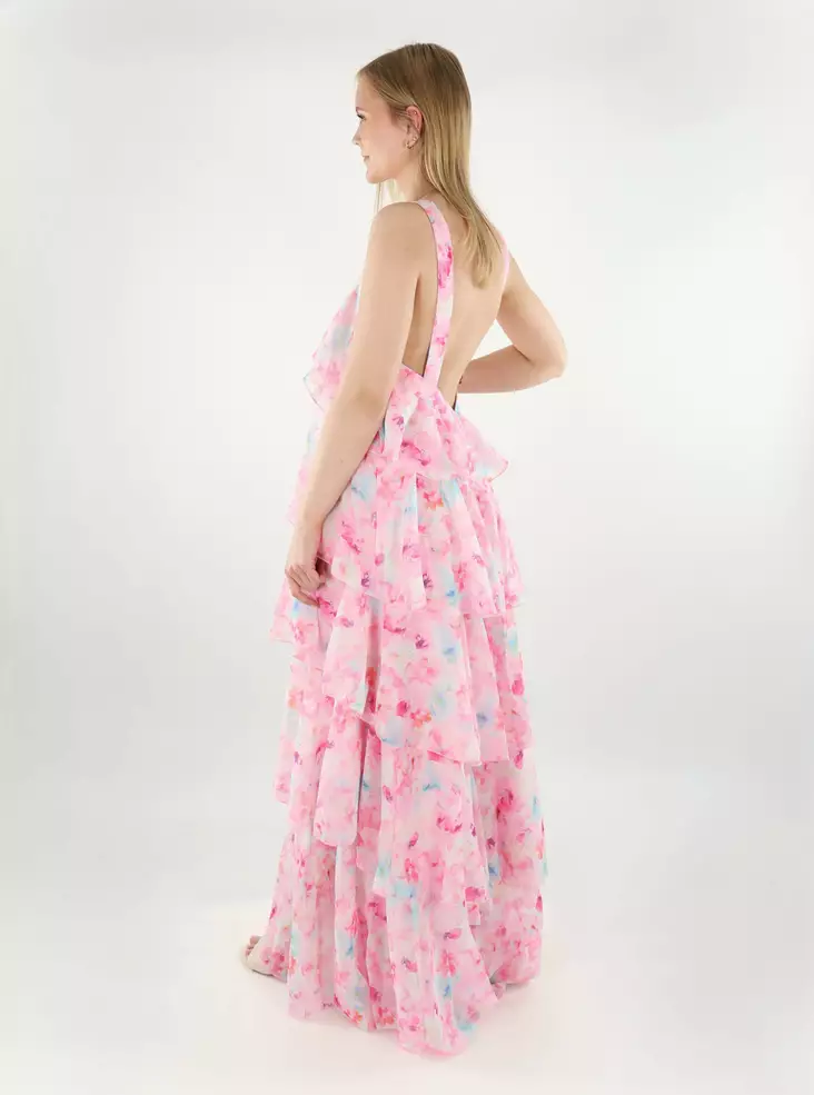 Vero Moda long frill hem dress Ruffle pink tulle/flower - Stilettoshop.eu  webstore