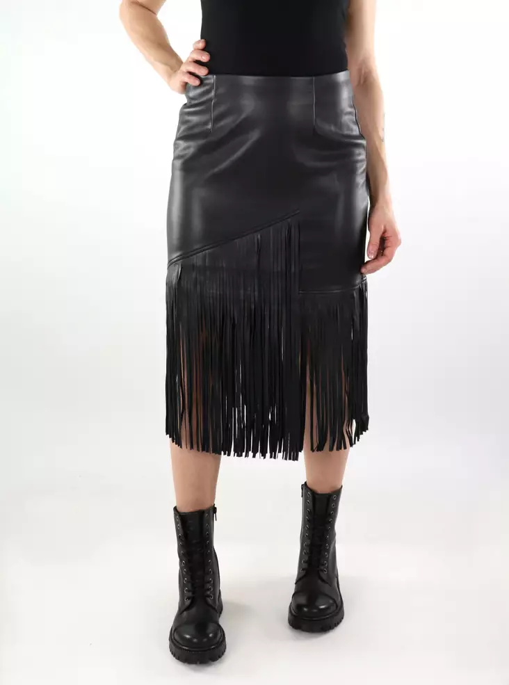 Vila skirt Coated HW Frill black - Skirts - 137442 - 1