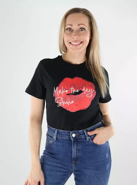 JDY women's cotton t-shirt Print black/kiss - Women's T-shirts - 138583 - 1