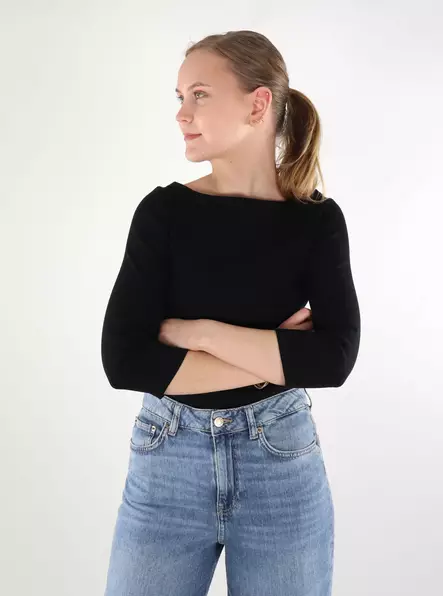 JJXX Women's Ribbed Shirt 3/4 Boatneck Black - Women's long sleeved shirts - 137843 - 1