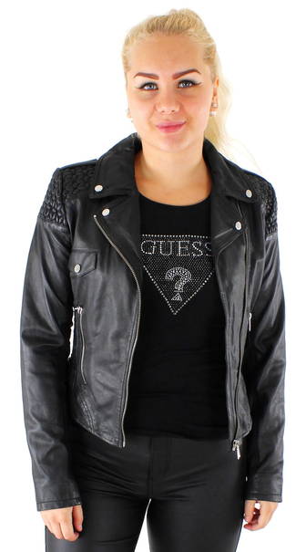 guess women's leather jacket with hood