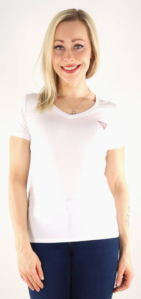 Guess T-shirt Mini Triangle v-neck white - Women's T-shirts - 132943 - 1