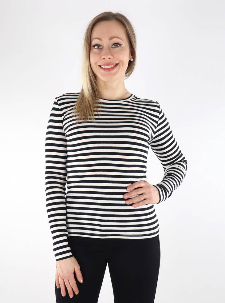 Pieces Ruka ribbed shirt cloud dancer / black - Women's long sleeved shirts - 135033 - 1