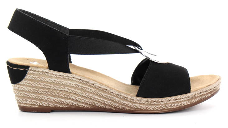 Rieker Wedge Sandals 624H6-00, Black - Rieker women`s sandals - 128623 - 1
