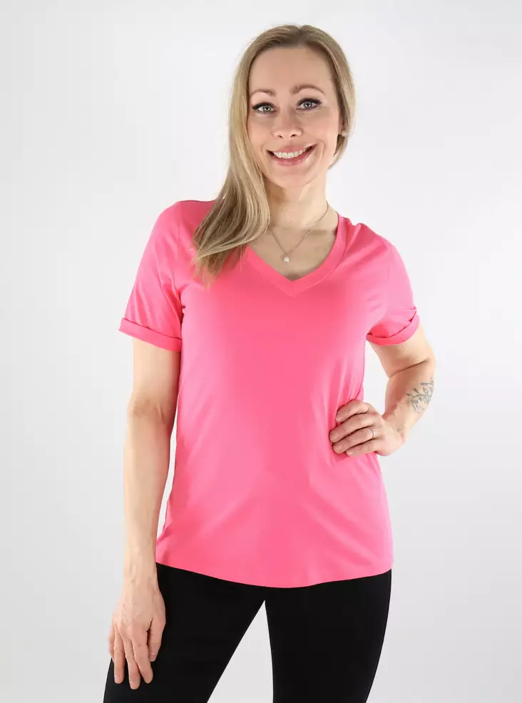 Pieces women's t-shirt V-Neck Solid pink lemonade - Women's T-shirts - 137833 - 1