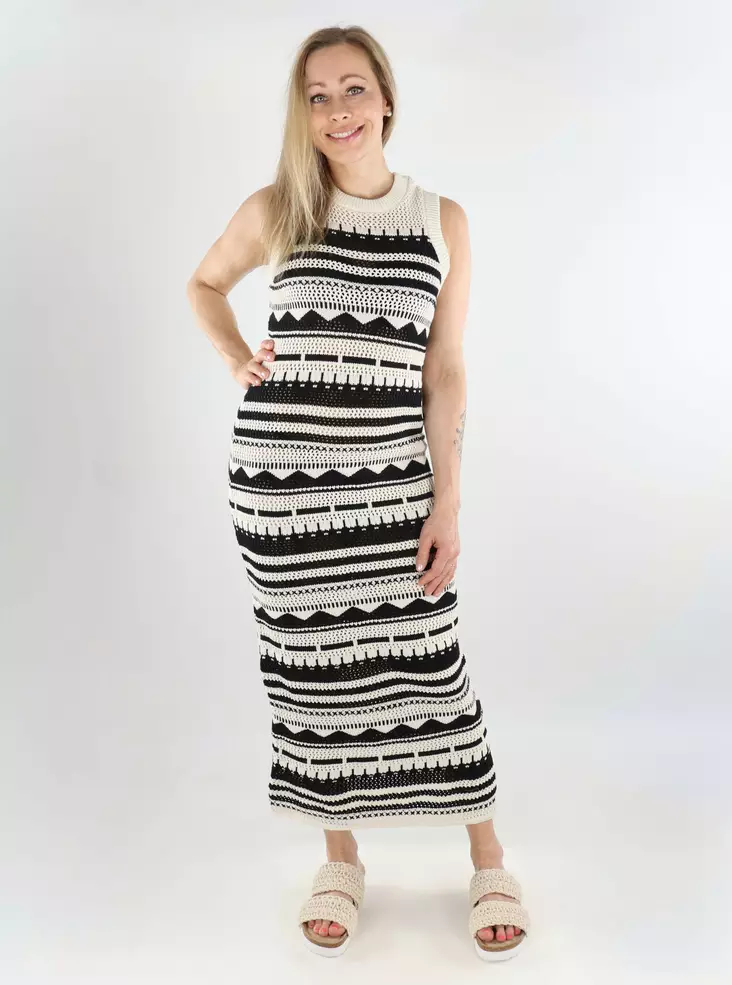 Only sleeveless knit dress O-Neck ecru/black - Dresses and tunics - 138343 - 1
