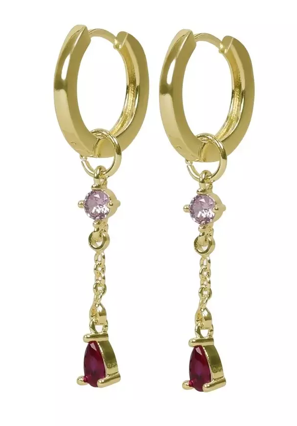 Snö of Sweden Earrings Trinity chain pendant ring gold/mix pink - Earrings - 141613 - 1